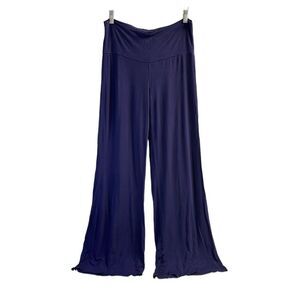ISAAC LEIV Women's Fold Over Waist Palazzo Pants Navy Blue Size Medium